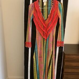 Piluca Bayarri Ibiza Multicolor Sheer Coverup Dress,Long Sleeves & side Slits.